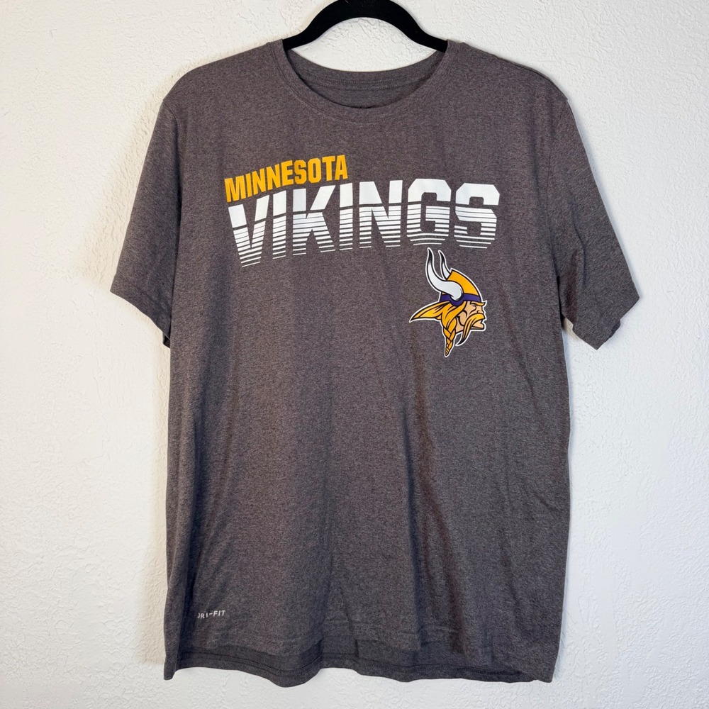Nike Dri-FIT Mens XL Minnesota Vikings NFL Graphic T-Shirt Charcoal Grey Heather